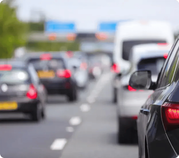 Rows of cars stuck in traffic on the motorway