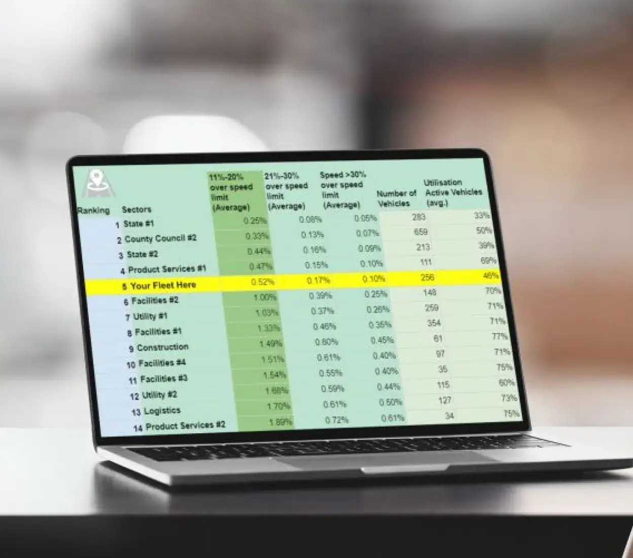 Laptop screen showing data split into multiple columns